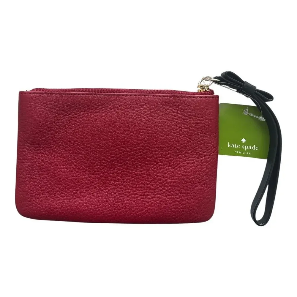 Kate Spade New York Leroy Street Bee Wristlet Pillbox Red Leather Clutch Clover